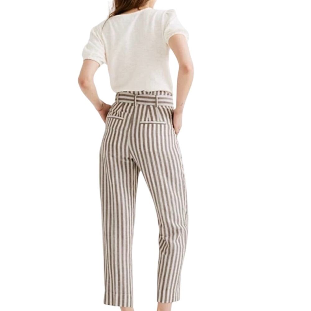 Madewell Striped Linen Blend Paper Bag Waist Cropped Pants Size 2